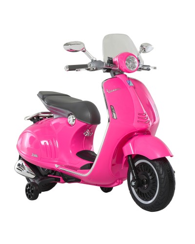 Officially Licensed Vespa Electric Ride-On Motorcycle for Kids, Training Wheels, Lights and Sounds, 108x49x75 cm, Pink