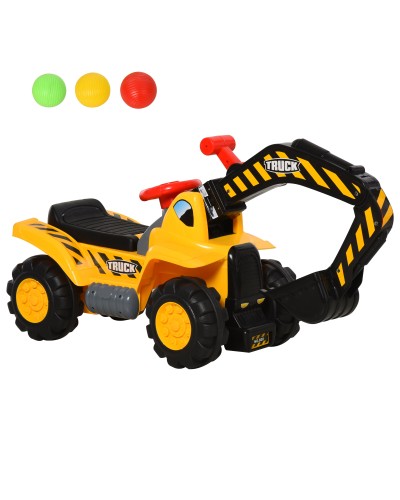  Escavatore Giocattolo per Bambini (max. 30 kg) con Braccio Mobile, Canestro e Palline Colorate, Giallo e Nero