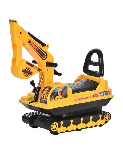  Escavatore Ruspa Giocattolo Cavalcabile per Bambini max. 30 kg con Schienale, Braccio Mobile e Vano Contenitore, 78x24x58.5cm