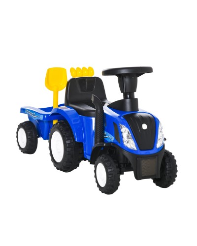 Ride-On Tractor with Trailer, Rake & Shovel, Educational Toy for Toddlers 12-36 Months, 91x29x44cm, Blue