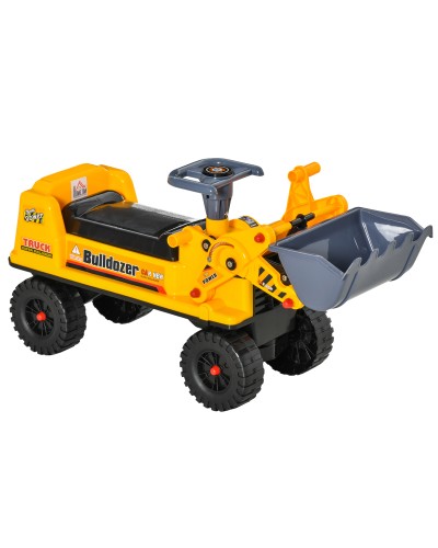 Toy Bulldozer with Steering Wheel, Manual Excavator and Hidden Compartment, Ride-On Toy for 2-3 Year Olds, 70x26x37cm, Yellow