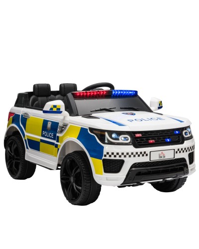 Kids Electric Police Car, 12V Battery & Remote Control, Siren Lights USB Music, 110x68x52cm, White
