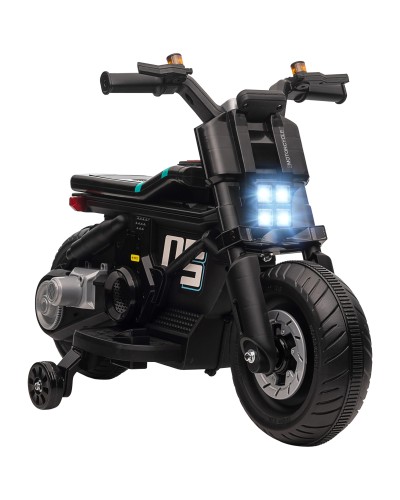  Moto Elettrica per Bambini 3-5 Anni in PP e Metallo con Rotelle, Clacson e Musica, 86x44x58 cm, Nera