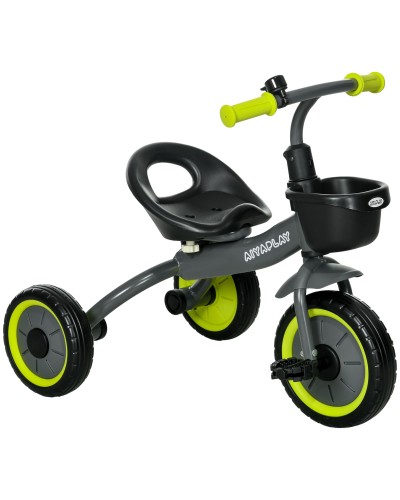  Triciclo per Bambini da 2-5 Anni con Seduta Regolabile e Campanello, 70.5x50x58cm, Nero