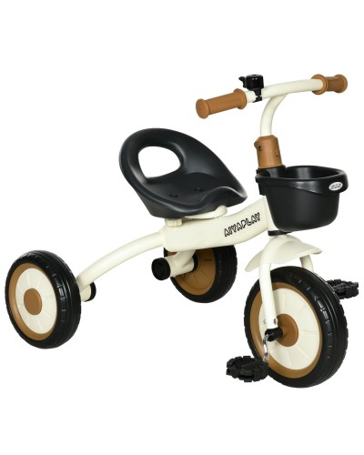  Triciclo per Bambini da 2-5 Anni con Seduta Regolabile e Campanello, 70.5x50x58cm, Bianco