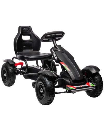  Go Kart a Pedali per Bambini 5-12 Anni in PP e Metallo Nero con Sedile Regolabile e Freno a Mano, 121x58x61 cm