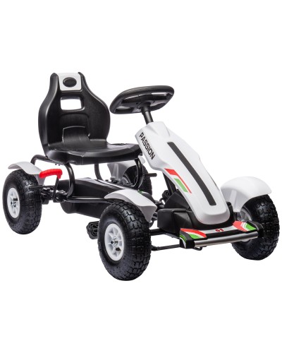  Go Kart a Pedali per Bambini 5-12 Anni in Plastica e Metallo con Sedile Regolabile e Freno a Mano, 121x58x61 cm