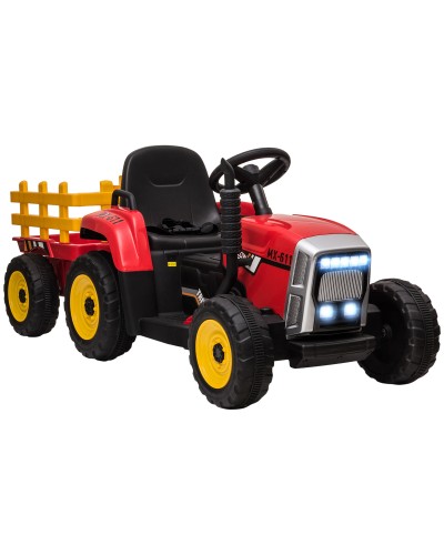 Electric Ride-On Tractor for Kids 3-6 with Detachable Trailer, 12V Battery & Remote Control, Red