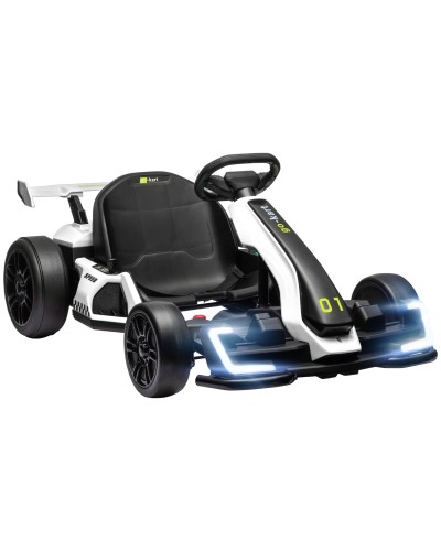  Go Kart Elettrico per Bambini 6-12 Anni 24V 12km/h con Seggiolino Regolabile, Bianco