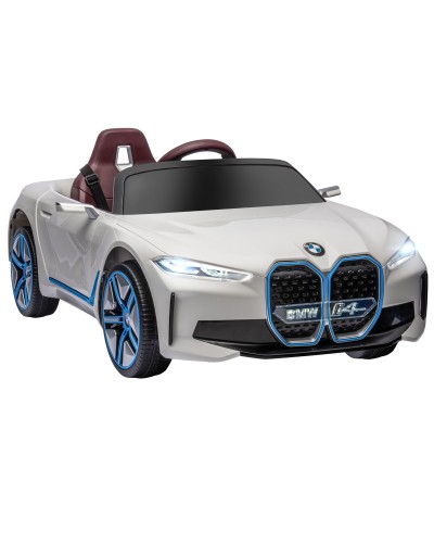  Macchina Elettrica per Bambini 3-6 Anni con Licenza BMW con Telecomando, Clacson e Fari, 115x67x45 cm, Bianca