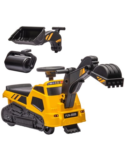 3-in-1 Ride-On Toy Excavator with Steering Wheel and Digging Bucket, 100x43x48.5 cm, Yellow and Black