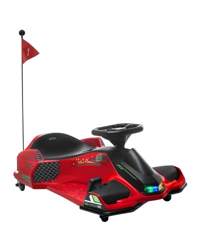 Electric Go Kart for Kids 8-12 Years Old 3-8 km/h Speed for Drifting with Lights and Music, Red