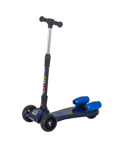 3-Wheel Scooter for Toddlers Ages 3-6, Foldable, Adjustable with Music, Light Up Wheels & Rockets, Blue