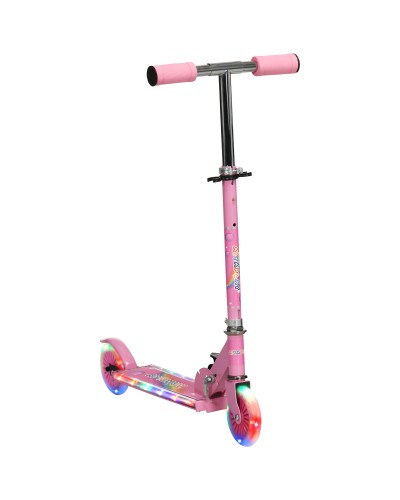  Monopattino per Bambini 3-7 Anni Pieghevole a 2 Ruote e Altezza Regolabile, 67x30x63/68/73/76 cm, Rosa