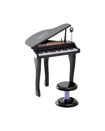  Pianoforte Elettrico Giocattolo Strumento Musicale per Bambini con 37 Tasti Microfono e Sgabello 48x39x69cm Nero