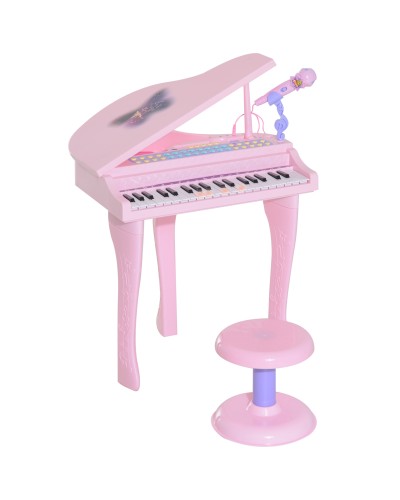 Kids Toy Piano, 37 Lighted Keys Electric Musical Instrument Set with Microphone and Stool Included, 48x39x69