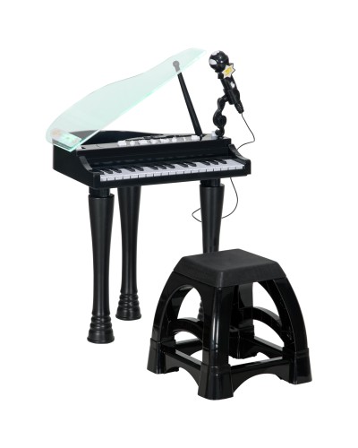 32-Key Kids Piano with Stool, Microphone, Music, Lights and Detachable Legs, Black