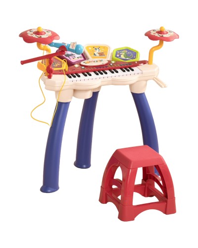 Kids Piano 3-6 Years with Stool, Microphone, Drum & Sticks, PP & ABS, 74x32.2x71cm