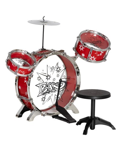 7-Piece Kids Drum Set for 3-6 Year Olds with Stool & Sticks, Plastic & Metal, 72x29x56 cm, Red