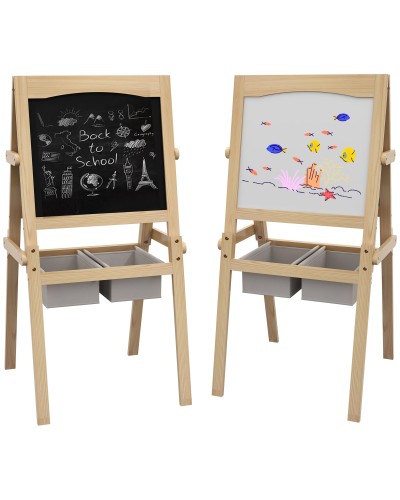 3-in-1 Kids Easel Whiteboard with Bins, Ages 3-6, 58x50.5x109cm, Wood Color