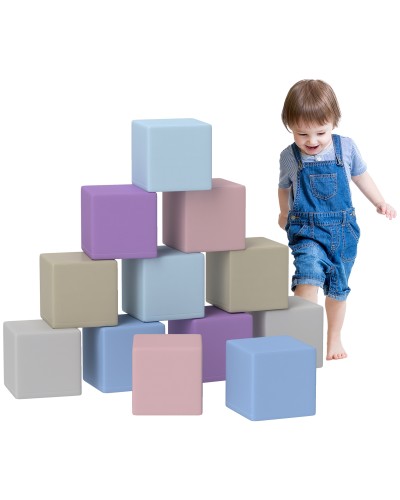 Set of 12 Soft Toy Cubes for Babies 12-36 Months in PU and EPE, 20x20x20 cm, Multicolor