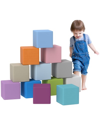 Set of 12 Soft Play Blocks for Babies 12-36 Months, PU & EPE, 20x20x20cm, Multicolor
