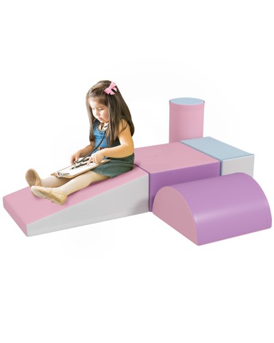 Soft Building Blocks Set for Toddlers 1-3 Years Old with 5 Colorful Faux Leather and Multicolored Foam Blocks