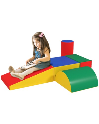  Set Costruzioni Morbide per Bimbi 1-3 Anni con 5 Blocchi Colorati, in Finta Pelle e Schiuma, Multicolore