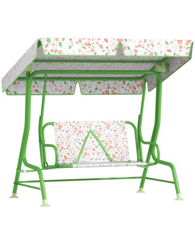  Dondolo per Bambini da Esterno a 2 Posti con Tettuccio Regolabile e Cinture di Sicurezza, 112x75x120 cm, Verde