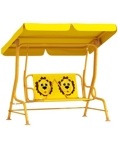 2-Seat Outdoor Kids Swing with Adjustable Canopy & Safety Belts, 112x75x120 cm, Yellow