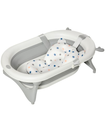  Vaschetta Bagnetto Pieghevole per Bambini 0-3 Anni con Indicatore di Temperatura e Cuscino, 81.5x50.5x23.5cm, Bianco