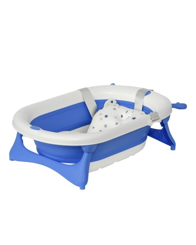 Foldable Baby Bathtub 0-3 Years with Temperature Indicator and Cushion, 81.5x50.5x23.5 cm, Blue