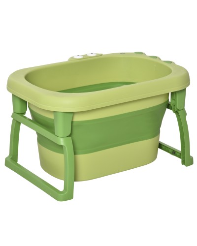  Vaschetta Bagnetto Pieghevole per Bimbi 0-6 Anni in Plastica Antiscivolo Verde, 75.3x55.4x43cm