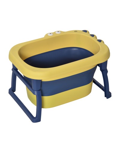  Vaschetta Bagnetto Pieghevole per Neonati e Bambini di 0-6 Anni, in Plastica Antiscivolo, Blu e Giallo, 75.3x55.4x43cm