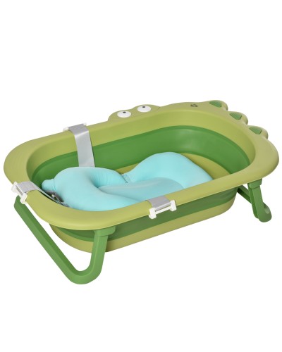  Vaschetta Bagnetto Pieghevole per Bambini 0-3 Anni con Cuscino Regolabile Azzurro e Piedini Antiscivolo, 80x53.9x20.8cm Verde