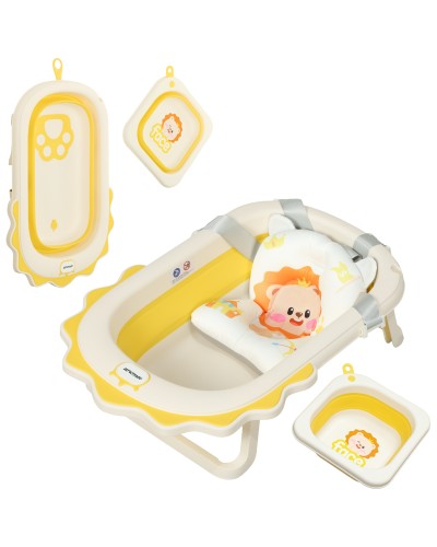 Foldable Baby Bathtub with Pad and Basin, Non-Slip Plastic, 80.5x55x20 cm, Yellow
