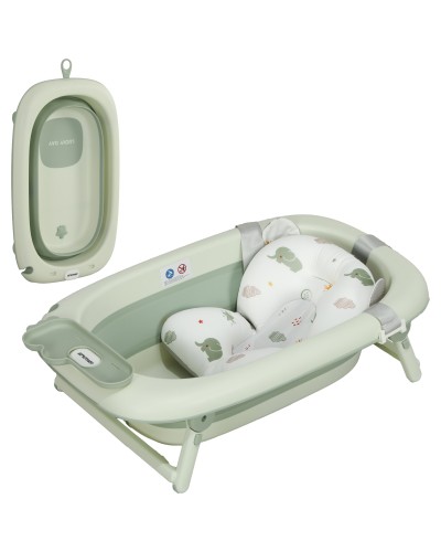  Vaschetta Bagnetto Pieghevole per Neonati con Cuscinetto e Lavabo, in Plastica Antiscivolo, 86x53x25.5 cm, Verde