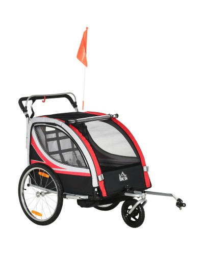  Rimorchio Bici per Bambini e Passeggino, Design 2 in 1 con Freno, Cintura a 5 Punti, Carrello Rimorchio per Bicicletta con Tasc