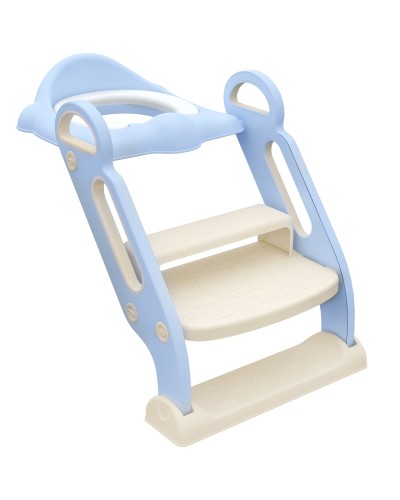  Riduttore Water con Scaletta Pieghevole, Maniglie Laterali e Cuscino Rimovibile, 67.9x42.8x51.5 cm, Azzurro