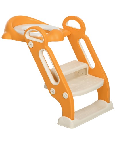 Water Seat Reducer with Foldable Step Stool, Side Handles, and Removable Cushion, Orange
