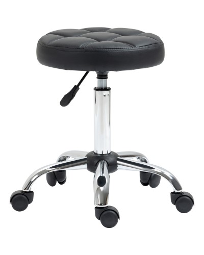 Swivel Round Stool with Wheels, Adjustable Height and Faux Leather Upholstery, Black