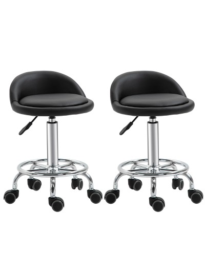 Set of 2 Swivel Stools with Wheels, Adjustable Height & PU Leather Upholstery, 38x38x57-72cm