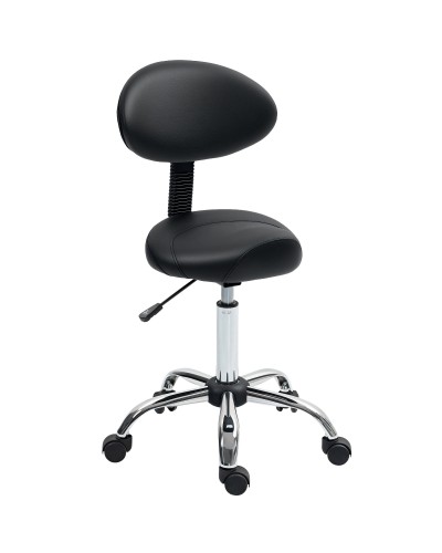 Esthetician Stool with Wheels and Backrest, Adjustable Height and Swivel Seat in Faux Leather, Black