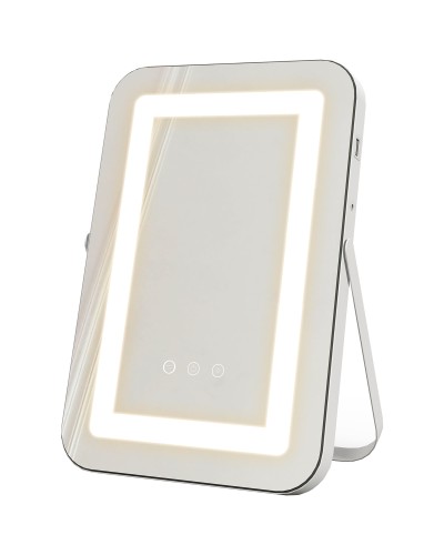 Specchio Trucco con Luci Regolabili a 3 Colori, Presa USB e Specchietto Ingranditore 10x, 31x41.5x3cm, Bianco