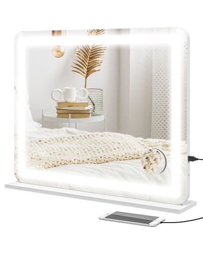 Adjustable LED Makeup Mirror with 10x Magnification, USB Port, Touch Controls, 80x62x14cm