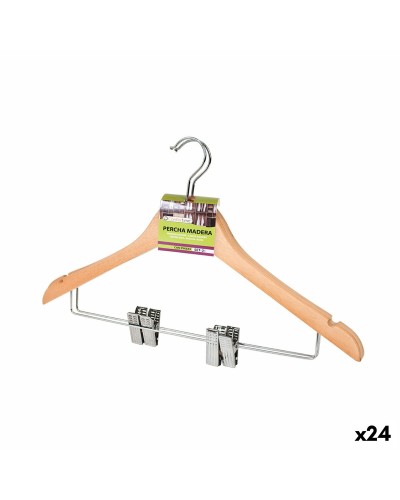 Confortime Kleiderbügel Braun mit Holzklammern, 24er Set für Kleiderschrank
