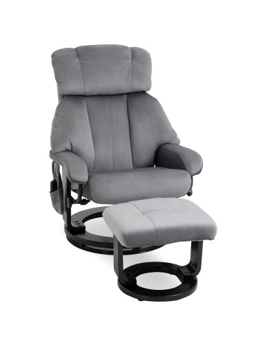 Reclining Massage Chair with Footrest and Remote Control in PU Leather, 76x80x102 cm, Grey