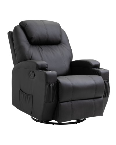  Poltrona Relax Massaggiante con 8 Punti, 5 Modalità e 2 Intensità, Reclinabile con Poggiapiedi e Girevole, 84x92x109cm, Nero