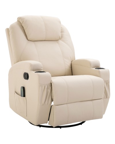 Electric Recliner Swivel Relax Chair with 2 Cup Holders, Remote Control, Footrest and 4 Side Pockets, PU Leather