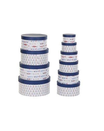 Boîtes Empilables DKD Home Decor pour Organisation, Marine et Blanc, 37,5 x 37,5 x 18 cm
